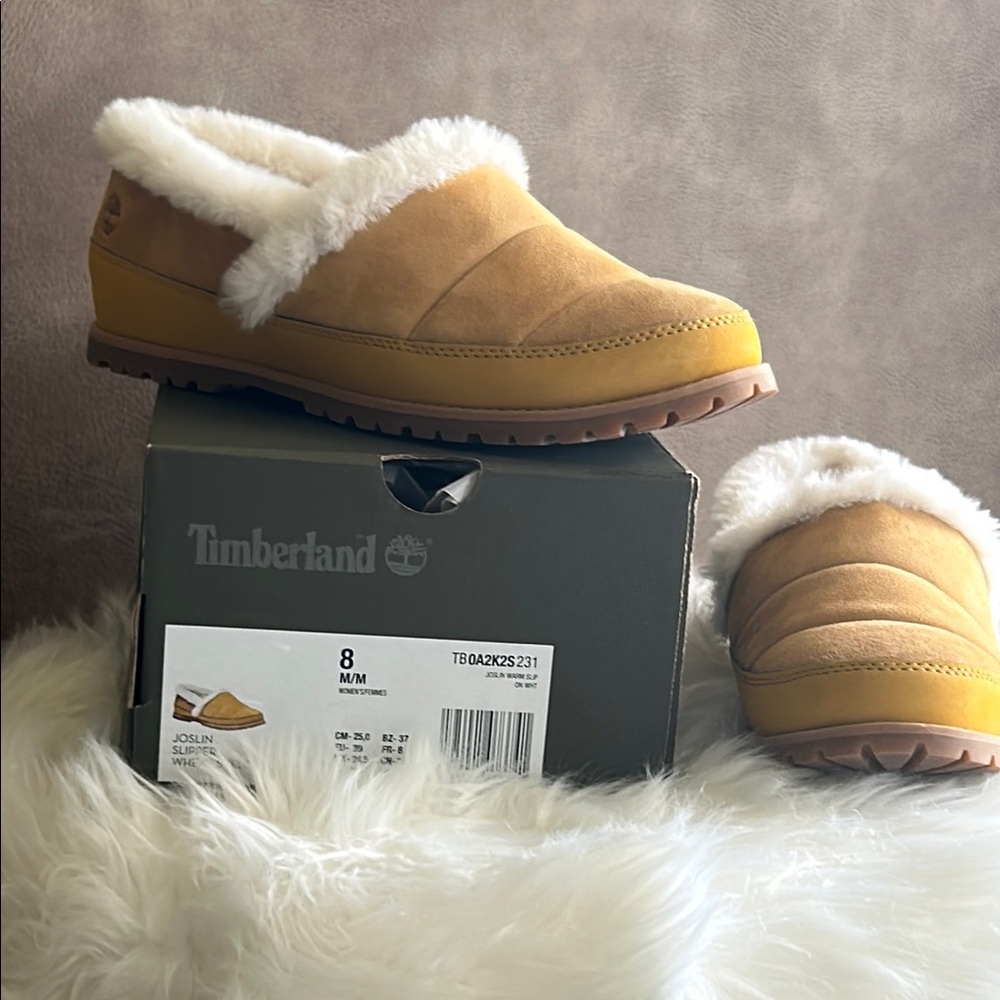 Timberland Tan Suede Fur-Lined Slippers